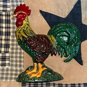 Cast iron door stop, Colorful Rooster Decor, Heavy, no bundle.